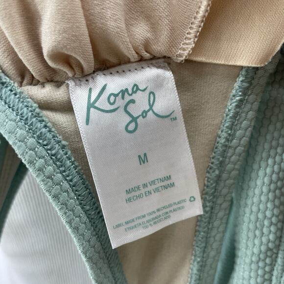 Kona Sol Size Medium Bikini Swimsuit Top Scalloped Pique Scoop Neck Solid Mint - Picture 8 of 8